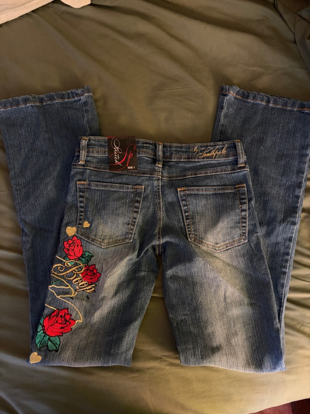 Southpole Vintage Embroidered Betty Boop Boot-Cut/Flared Women's Jeans - Blue - Picture 4 of 5